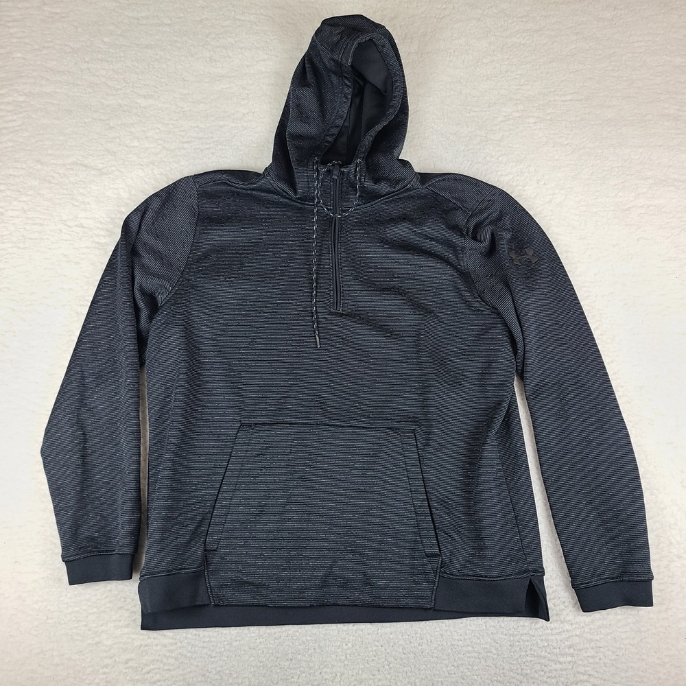 Under Armour Hoodie Mens XL Black Gray Fitted Coldgear Quarter Zip 1313504